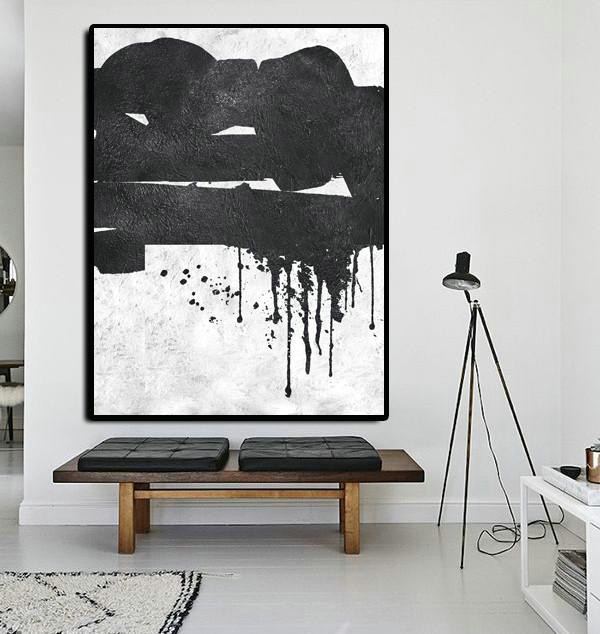 Pop Art Canvas,Black And White Minimal Painting On Canvas - Large Living Room Decor